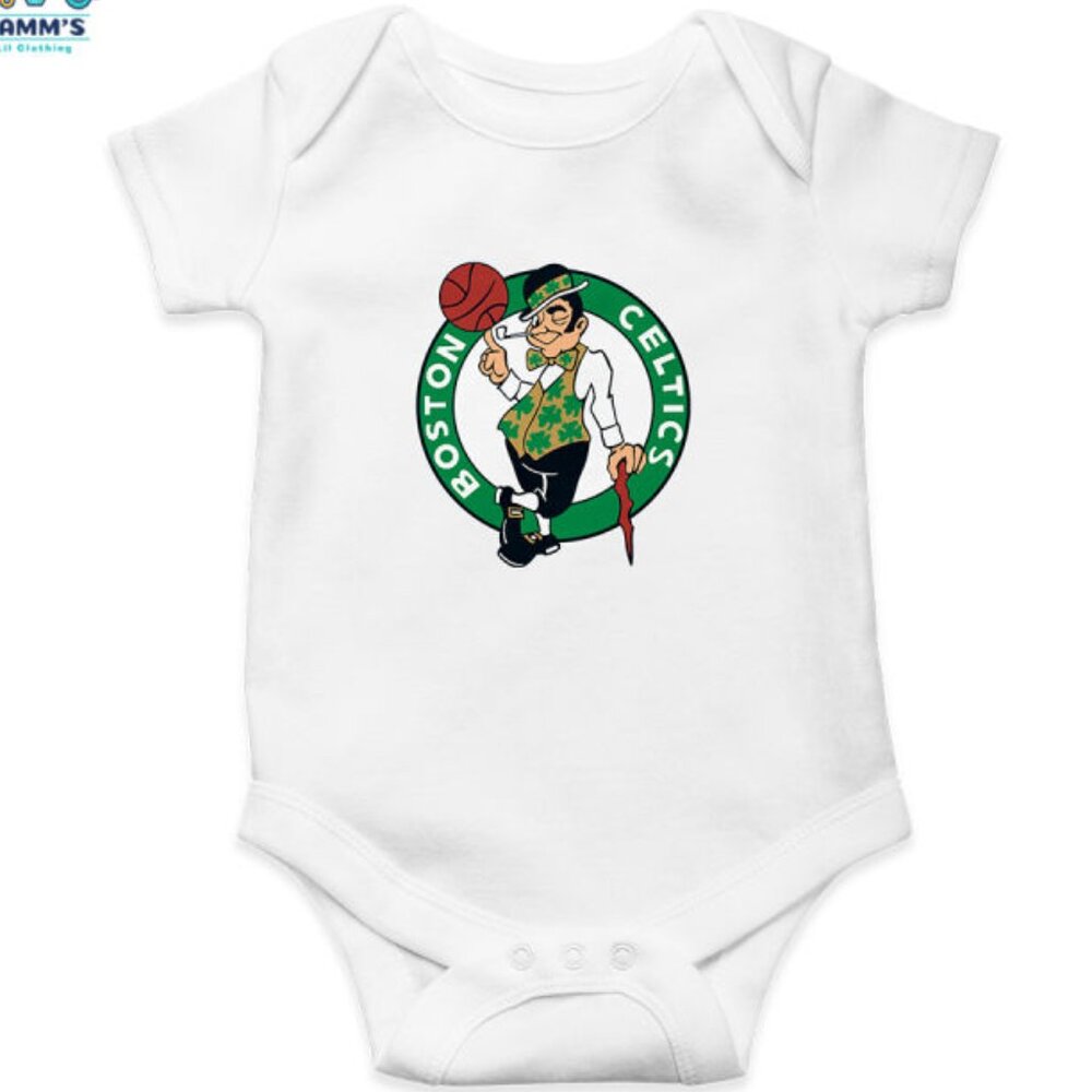 SET OF 2 LICENSED NBA BOSTON CELTICS SNAP NEWBORN ONESIE SIZE 0-3 MONTHS